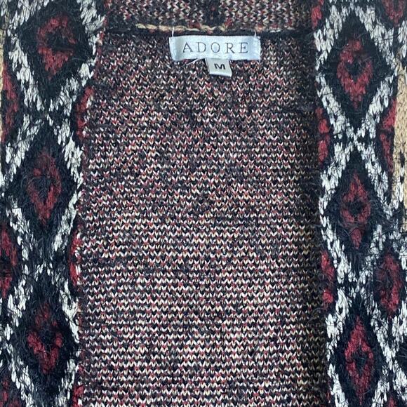Adore Women’s Open Cardigan With Pockets Black Tan  Maroon  Size Medium - Picture 3 of 6